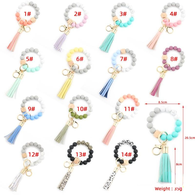 Fashion Silicone Bead Bracelets Beech Tassel Key Chain Pendant Leather Bracelet Womens Jewelry 14 Style sxjun12