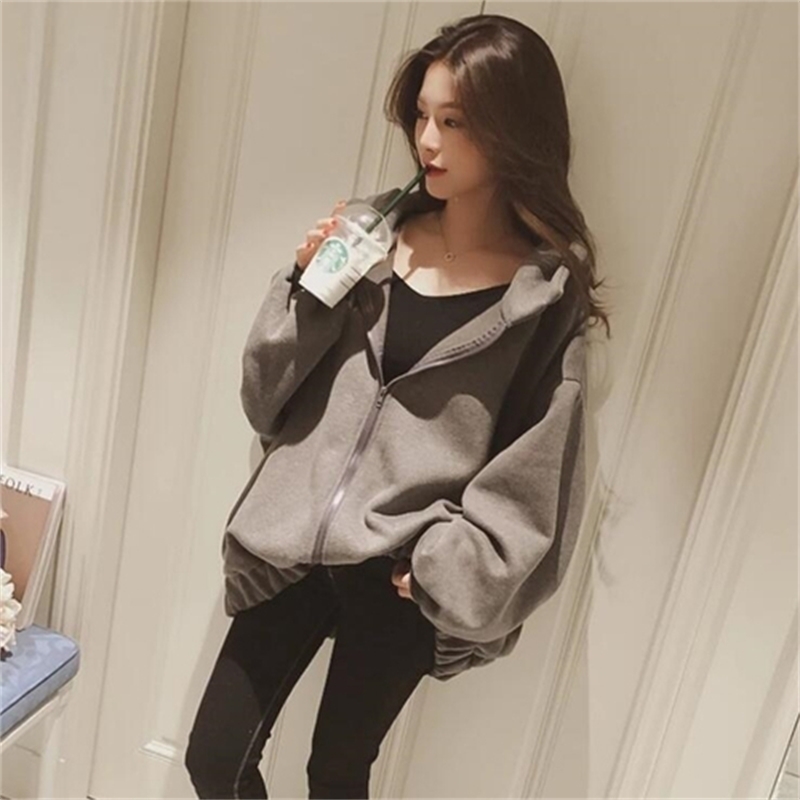 oversized Velvet Zip-up Womens Hoodies Women Letter Printed Loose tops Hooded Thicker Warm Sweatshirts Plus size clothes 201112