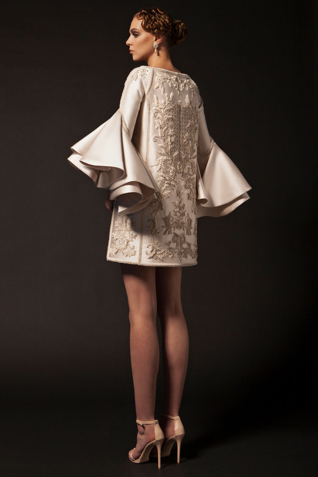 Vintage Krikor Jabotian Short Prom Dresses Special Ruffles Long Sleeve Cocktail Party Gowns Tiered Lace Beads Evening Dress