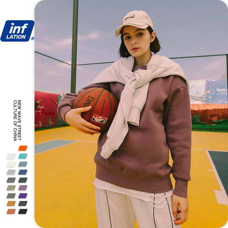 INFLATION Winter Mens Hip Hop Multi-colour Hoodies Velvet Fabrics Fleece Sweatshirts 8 Solid Color Winter Men Sweatshirts 166W17 201127