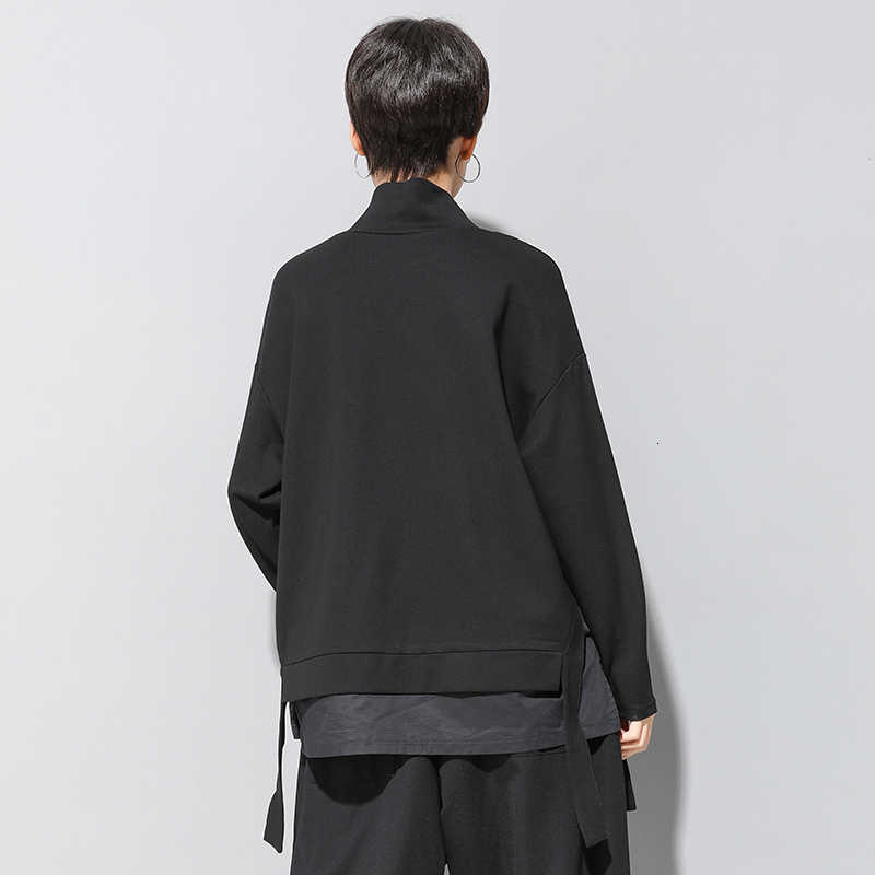 [EAM] Loose Fit Asymmetrical Oversized Sweatshirt High Collar Long Sleeve Women Big Size Fashion Spring Autumn 19A-a124 210910