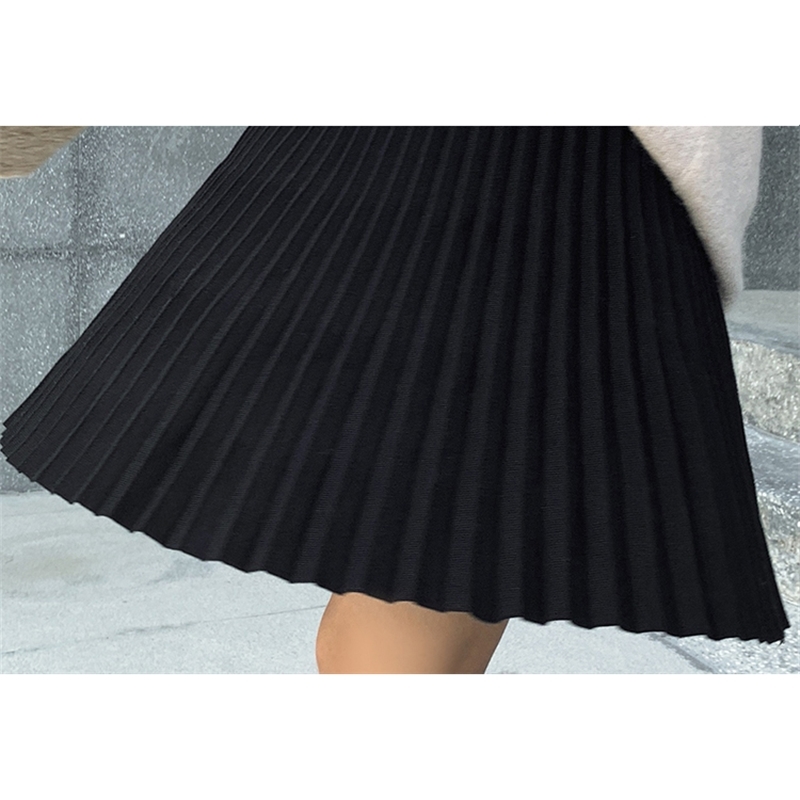 Plus Size M-5XL Spring New Women's Pleated Skirt Preppy Style High Waist Solid Fashion Knitting Warm Skirts B9D601S 210309