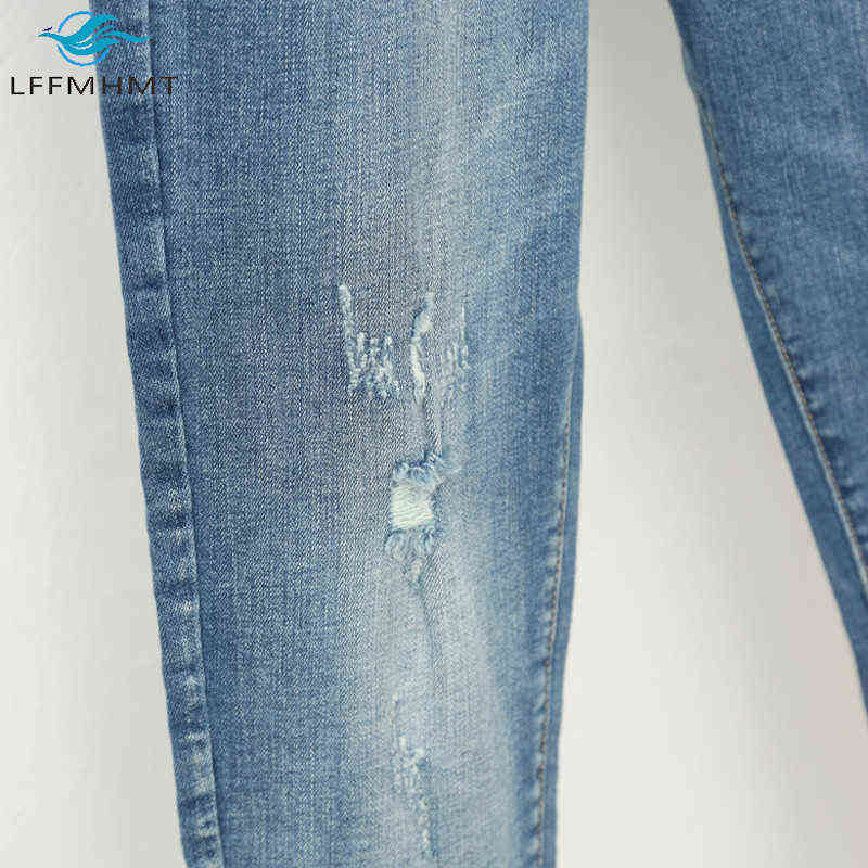 Women Summer Autumn Baggy Elastic Waist Jeans Korea Style Ripped Pants Female 100KG Oversize Loose Harem Trousers Cloth 211111