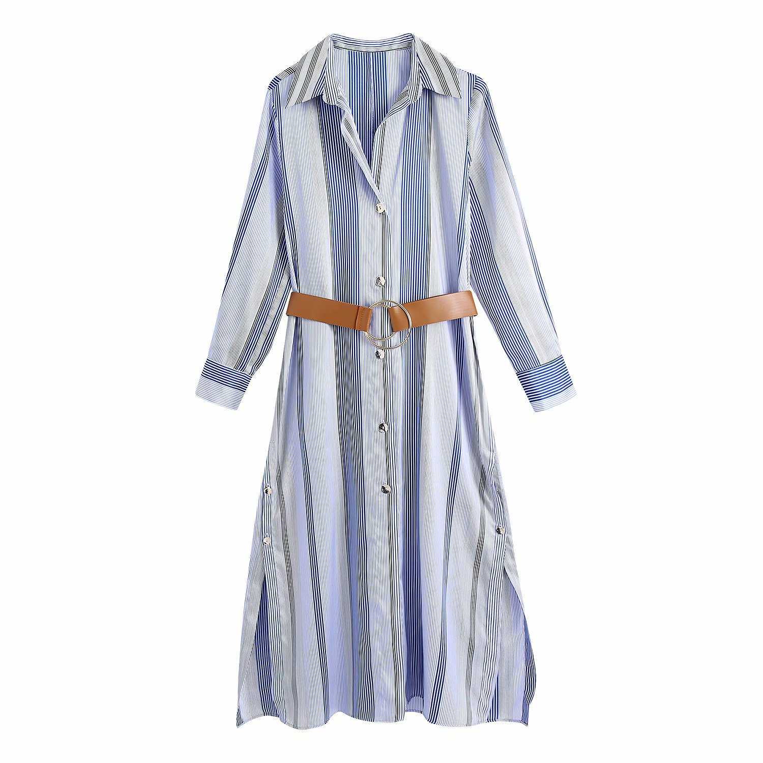 Women Dress with Belt Striped Printed Long Sleeves side vent Fashion Elegant Chic Lady Woman Long Dresses 210709, As picture
Women Dress with Belt Striped Printed Long Sleeves side vent Fashion Elegant Chic Lady Woman Long Dresses 210709, As picture