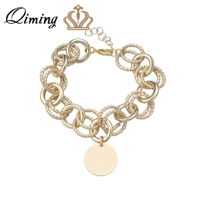 QIMING Vintage Jewelry Exaggerate Gold Bracelets For Women Fashion Design Round Circle Pendant Big Bangle For Girls
QIMING Vintage Jewelry Exaggerate Gold Bracelets For Women Fashion Design Round Circle Pendant Big Bangle For Girls