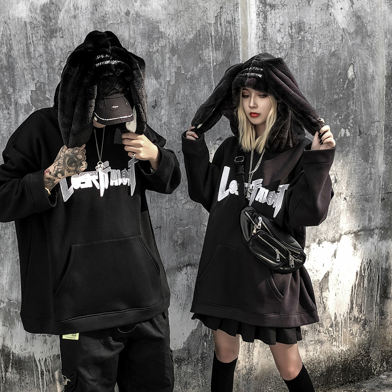 Rabbit Ears Men Hip Hop Hoodie Sweatshirt Letter Fleece Hoodie Streetwear Casual Black Hooded Pullover Cotton Autumn 201127