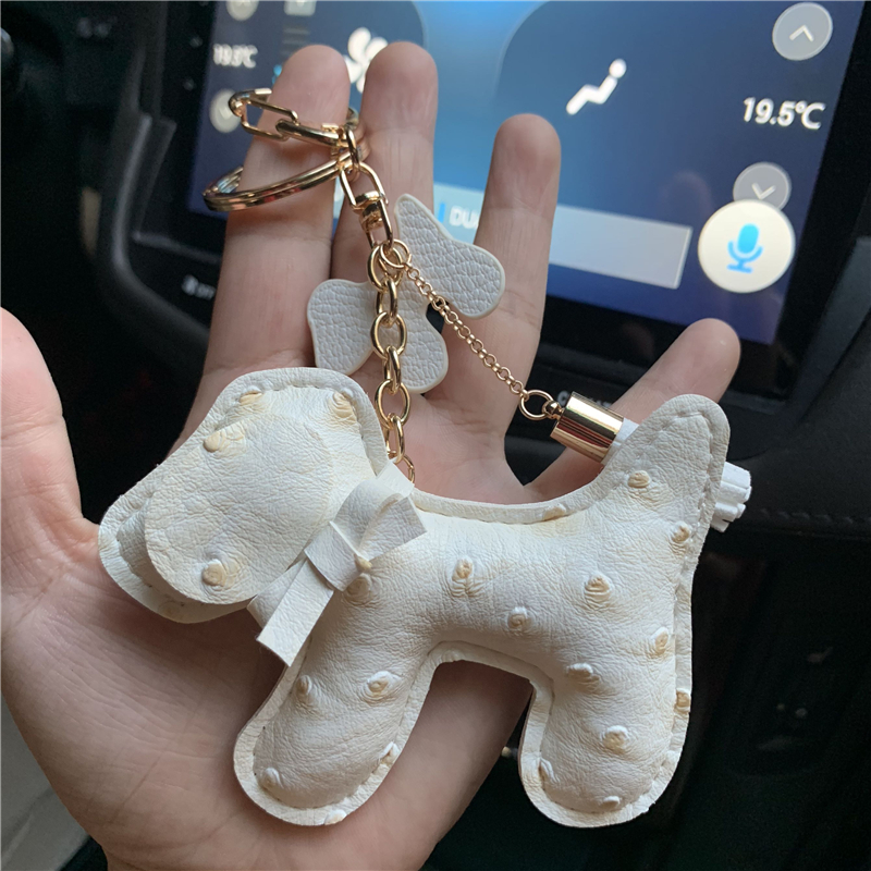 Dog Design Car Keychain Bag Pendant Charm Jewelry Tassel Bow Key Ring Holder for Women Men Fashion PU Leather Animal Key Chain Accessories