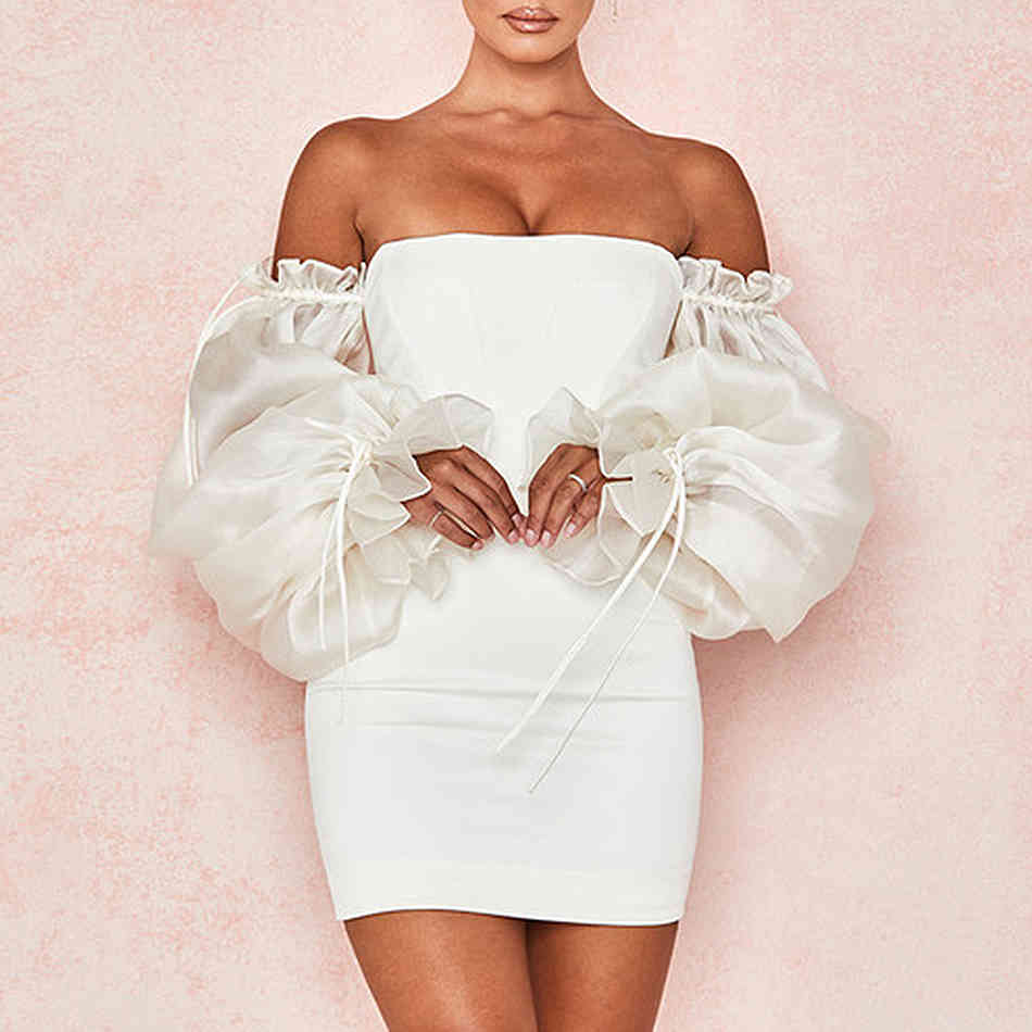 Summer Dress Female Long Sleeves Strapless Mini Sexy Bodycon Chic Club Celebrity Party 210525