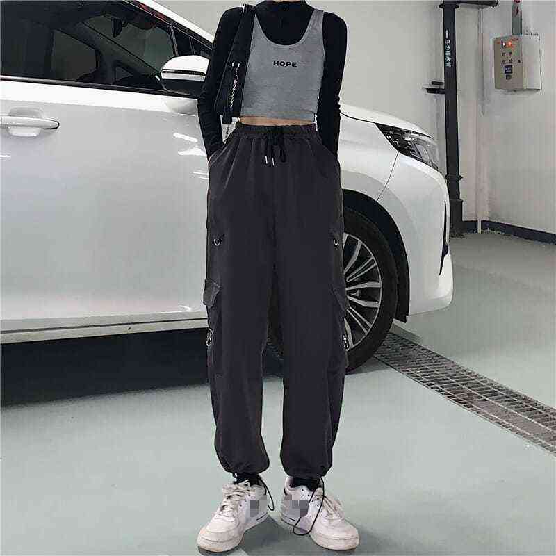 HOUZHOU Techwear Black Cargo Pants Women Hippie Streetwear Punk High Waist Korean Style Oversized Trousers Female Sweatpants 211112wtt