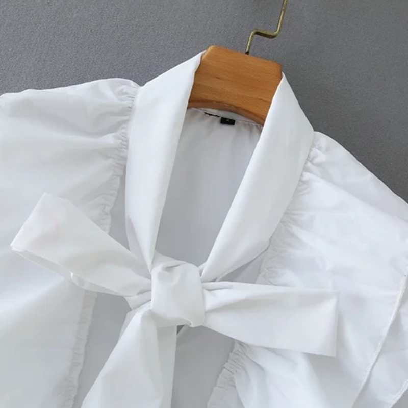 Women Cascading Ruffle V-Neck Bow Tie White Shirt Smock Femme Long Sleeve Blouse Casual Lady Loose Tops Blusas S8089 210225