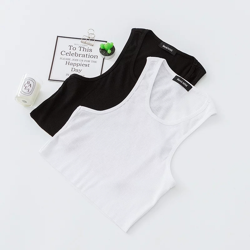 Women Casual Ribbed Tank Crop Top 210308