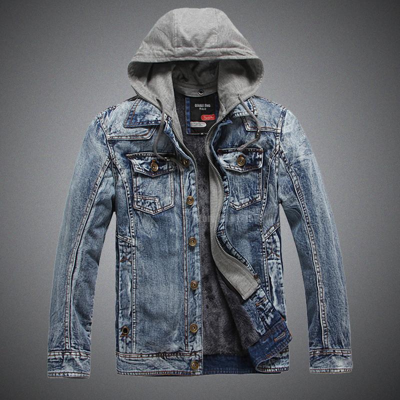 Men's Jackets Denim Jacket Men Winter Hooded Collar Wool Liner Thick Warm Jeans Coat Vintage Motorcycle Chaquetas Hombre