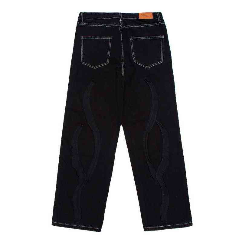 casual pants men's Retro skull letter embroidery Gothic jeans fashion loose straight wide leg 211111