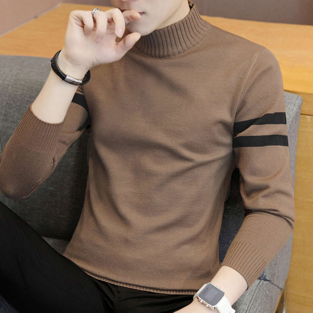 Autumn new woolen casual men's knitted half high collar youth top bottomed sweater, White;black
Autumn new woolen casual men's knitted half high collar youth top bottomed sweater, White;black