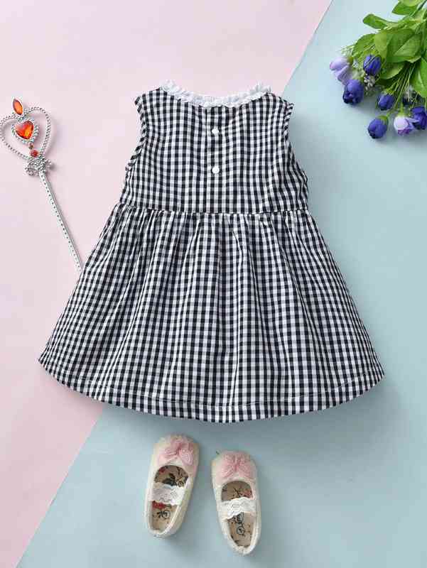 Baby Gingham Frill Trim Bow Front Dress SHE