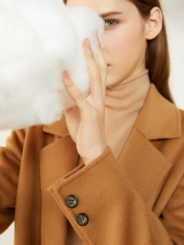 Minimalism Winter Coat For Women 100%woolen Lapel Double-sided wool coat Causal Thick Calf-length Female Jacket 12030256 210527