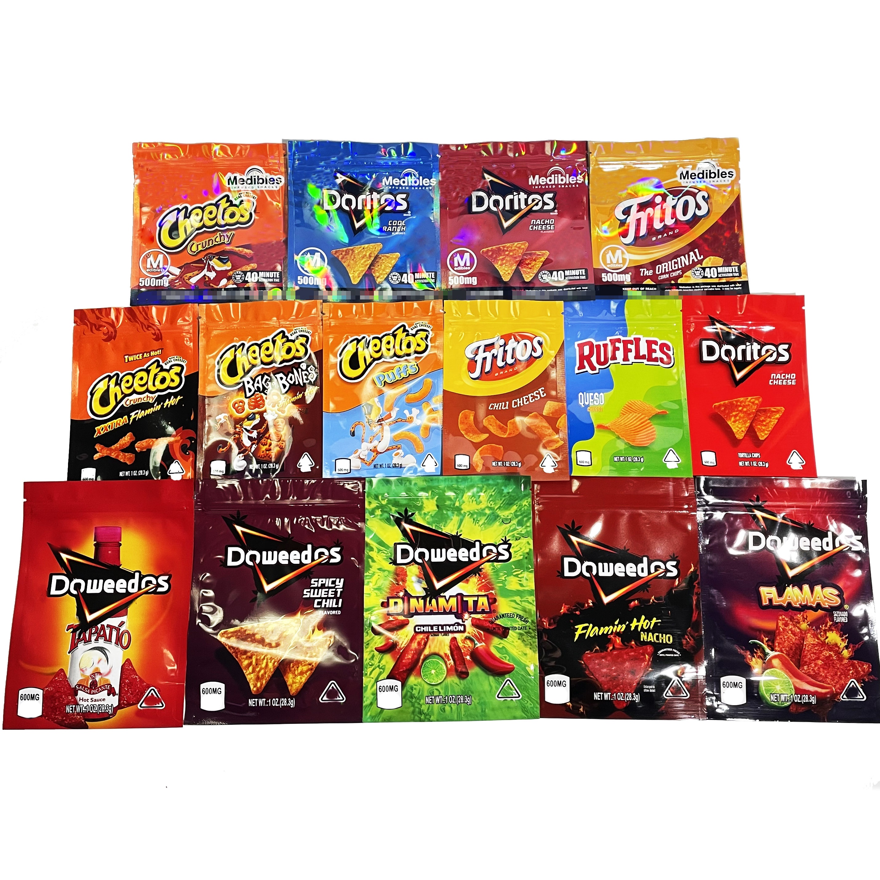 Potato chips medibles New Arrival 500mg Cheetos Maylar bags resealable edibles DORITOS Cheese Gummi Worm Cheetos bag Packaging bags
Potato chips medibles New Arrival 500mg Cheetos Maylar bags resealable edibles DORITOS Cheese Gummi Worm Cheetos bag Packaging bags