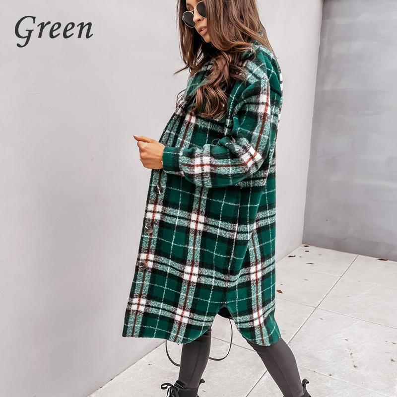 Women's Jackets Plaid Midi Long Coat Fashion Women Autumn Winter Sleeve Loose Pocket Ladies Casual Jacket Elegant Outwear 2021