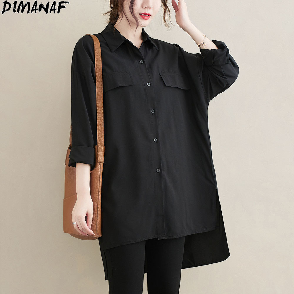 DIMANAF Plus Size Shirts Women Blouse Casual Cardigan Basic Spring Full Sleeve Big Size Blouse Oversize 5XL 210225