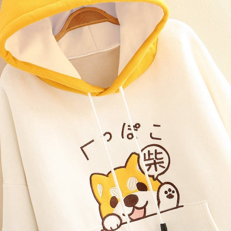 Harajuku Shiba Inu Sweatshirt Women Japanese Akita Cute Dog Embroidery Hoodies Tops Pullovers Clothes 201203