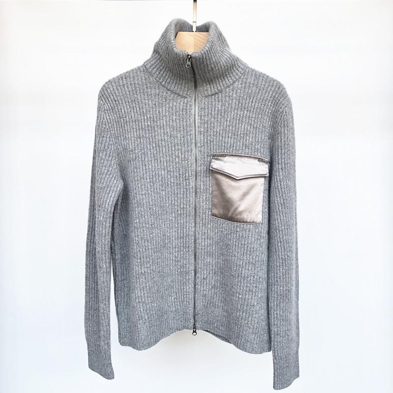 BC autumn winter new sweater women's cardigan zipper stand collar long sleeve Real Silk Pocket nail bead cashmere knitted coat