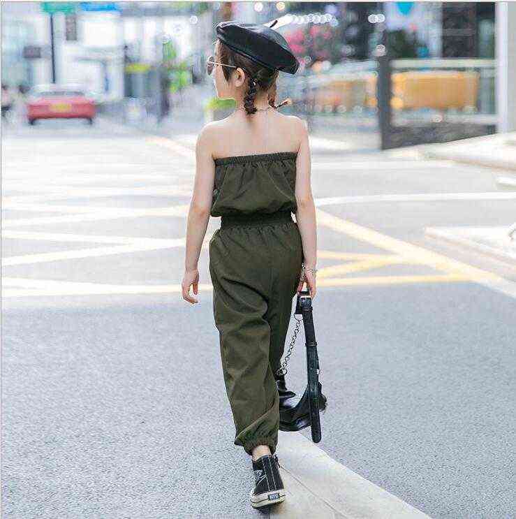Girls Overalls Jumpsuit Summer Sleeveles Romper Solid Color Girl Pants Trousers Clothes Teenage 211103