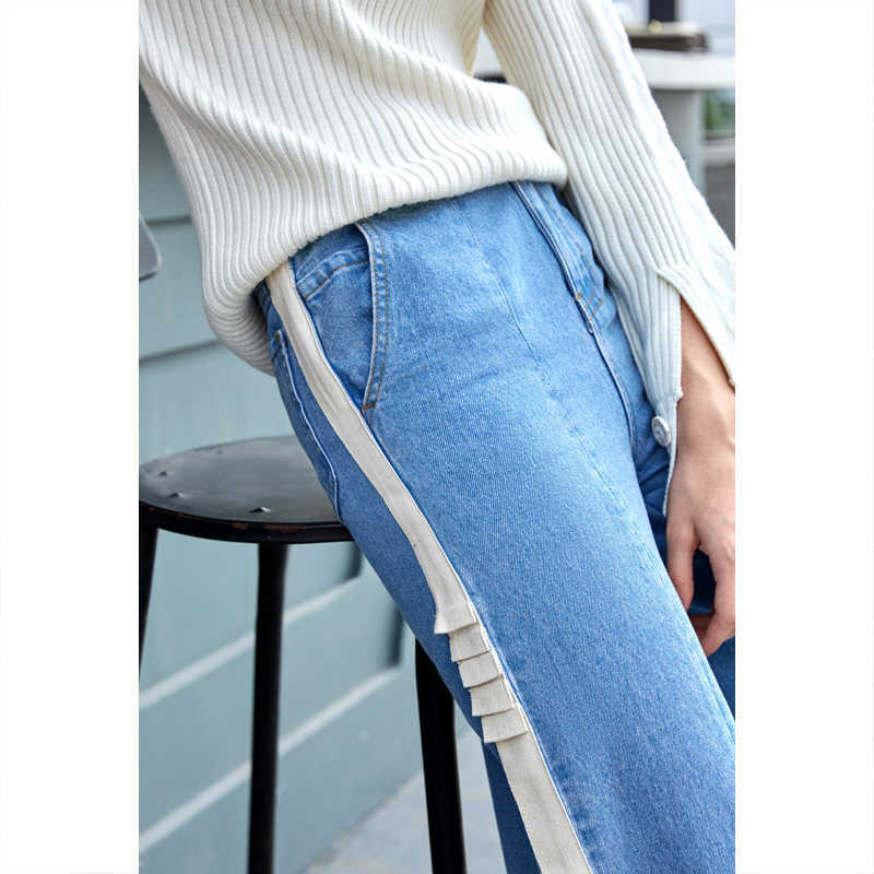 Women Wide Leg Pants Causal Solid Patchwork Loose Street Style Female Knee-length Denim Jeans 11840487 210527