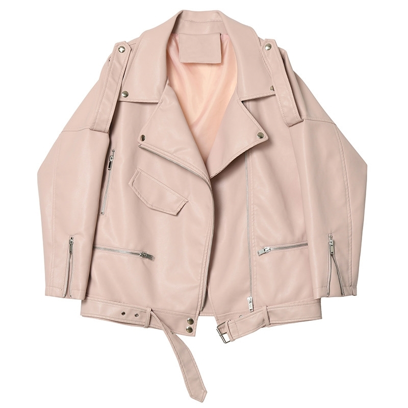 Women Faux Leather Jacket Autumn Loose Biker Motorcycle Short Coat Ladies Turndown Collar Zipper Pu Outwaear Female Punk Pink 210602, Black 
Women Faux Leather Jacket Autumn Loose Biker Motorcycle Short Coat Ladies Turndown Collar Zipper Pu Outwaear Female Punk Pink 210602, Black