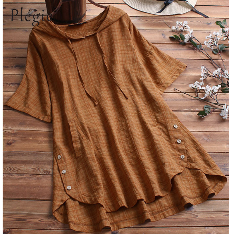 Plegie New Fashion Hooded TShirt For Women White Black Blue Plus Size Summer Short Sleeve Female Tshirt Tops With Pockets T200110