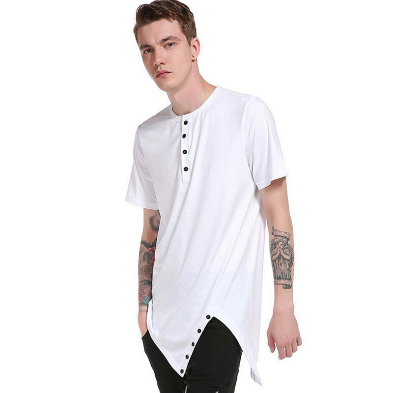 IceLion 2021 Summer T Shirt Men Irregular Hem Short Sleeve T-shirt Fashion Button Collar Hip Hop Streetwear Tops Slim Fit Tshirt 210225