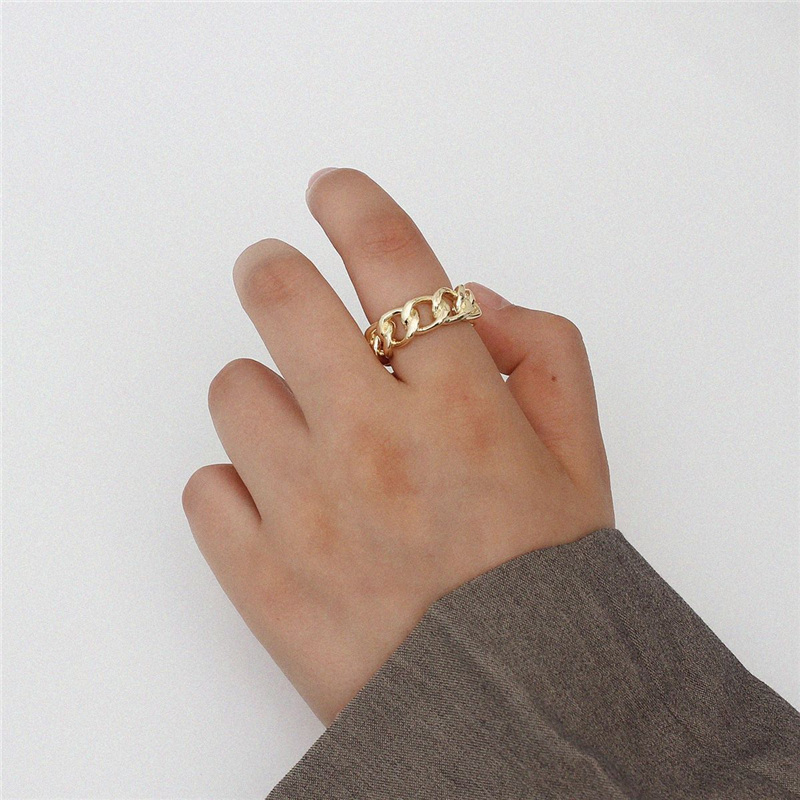 Gold Color Plating Chain Shape Rings 7mm Wide For Unisex Vintage Gothic Chunky Midi Ring Antique Jewelry Accessory