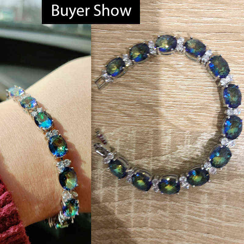 Pera Fashion Women Evening Party Jewelry Natural Light Blue Oval Rainbow Mystic Crystal Stones Bracelets for Birthday Gift B087 211124
