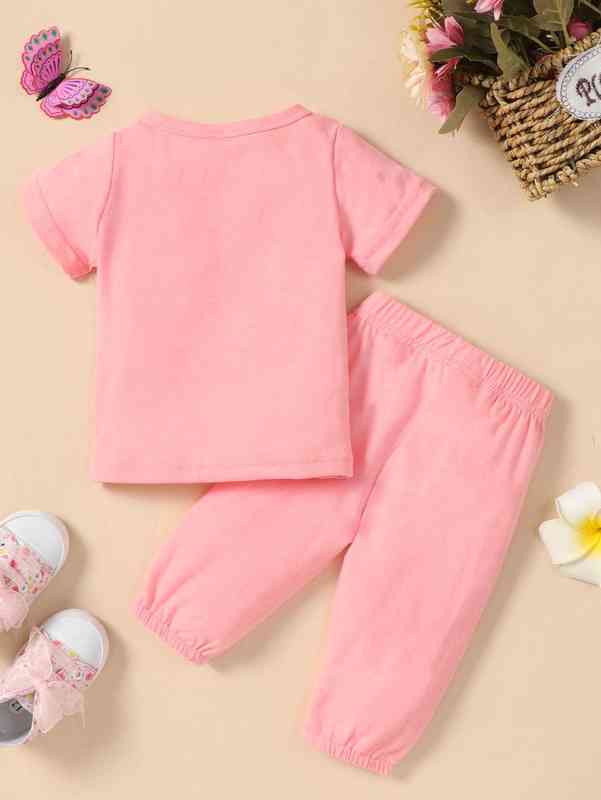 Baby Rose & Letter Graphic Tee & Sweatpants SHE