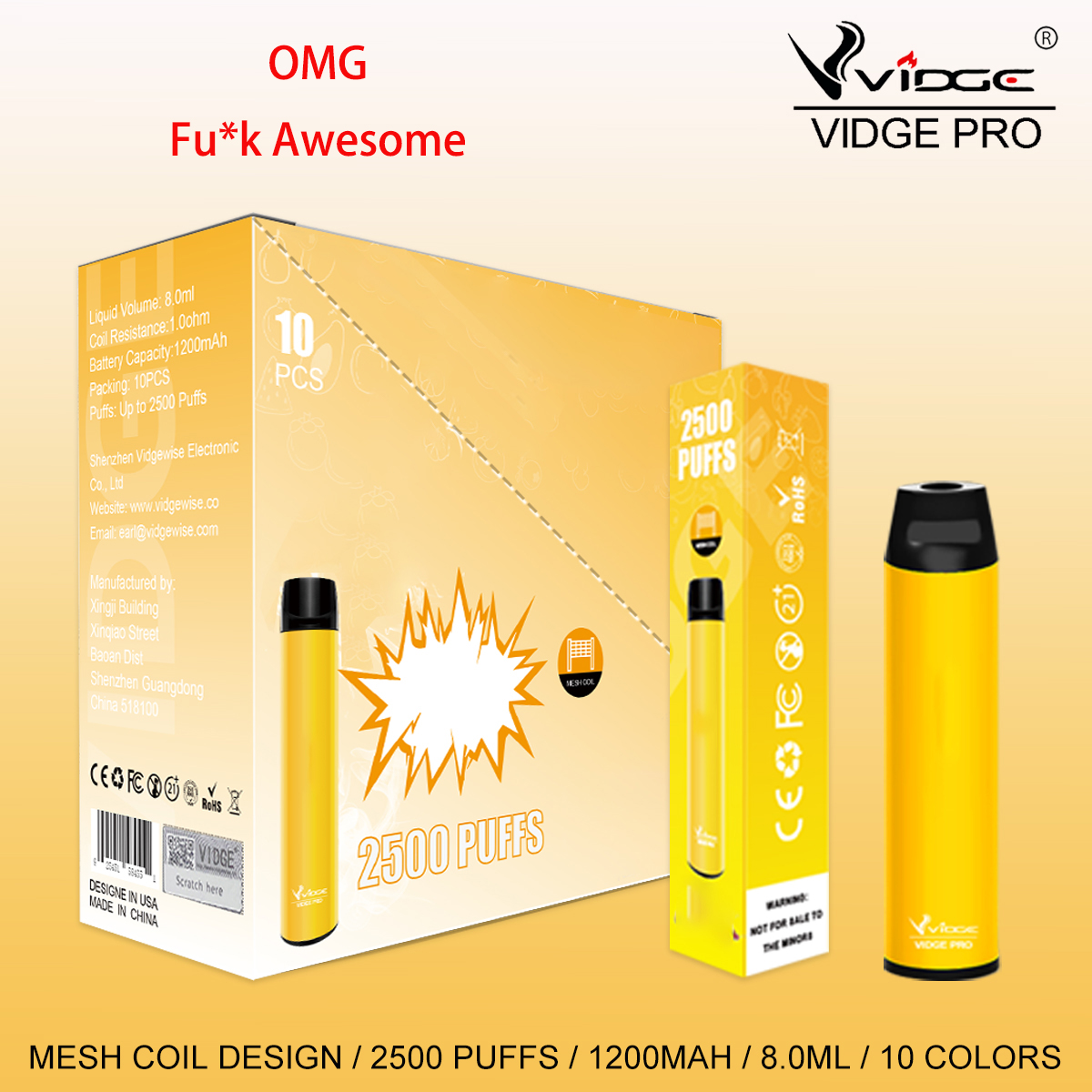 Mesh Coil VIDGE Pro Electronic Cigarette Disposable Vape 1200mAh Battery 8.0ml Pods 2500Puffs Popular in Australia
Mesh Coil VIDGE Pro Electronic Cigarette Disposable Vape 1200mAh Battery 8.0ml Pods 2500Puffs Popular in Australia
