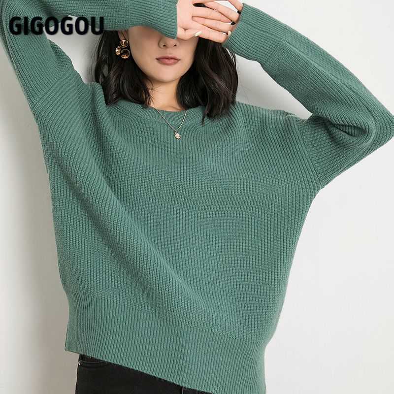 GIGOGOU Corase Knit Warm Sweater Women Basic Pullovers Autumn Winter Cashmere Sweaters Casual Loose Oversized Female Jumper Top 211011Z