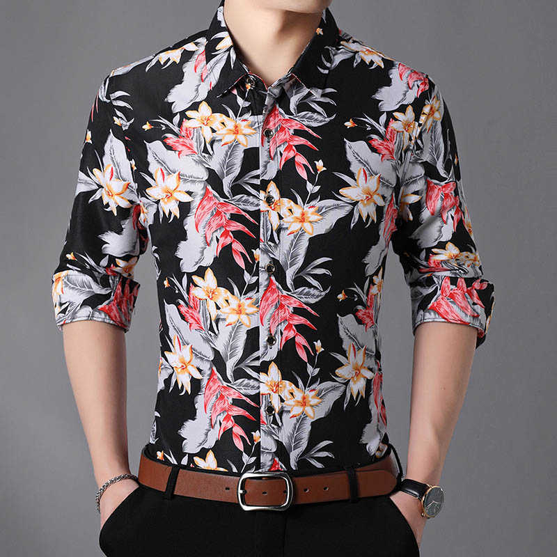 Plus Size 5XL 6XL 7XL Spring Autumn Men's Shirts Personality Printed Cotton Long Sleeve Shirt 210528