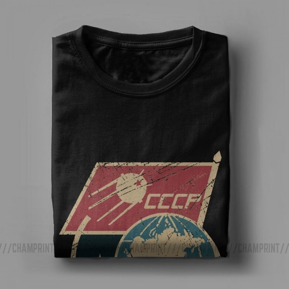 Men CCCP Retro Russia Satellite T Shirts Pure Cotton Tops Hipster Short Sleeve Crewneck Tees Gift Idea T-Shirt T200224