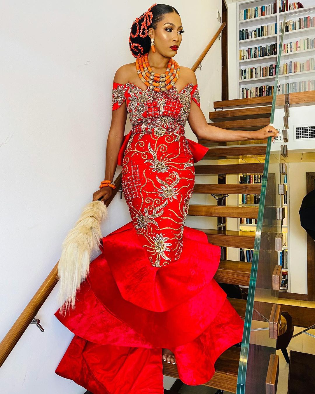 aso ebi arabic red luxurious mermaid evening dresses beaded embroidery prom dresses sexy formal party second reception gowns zj555
