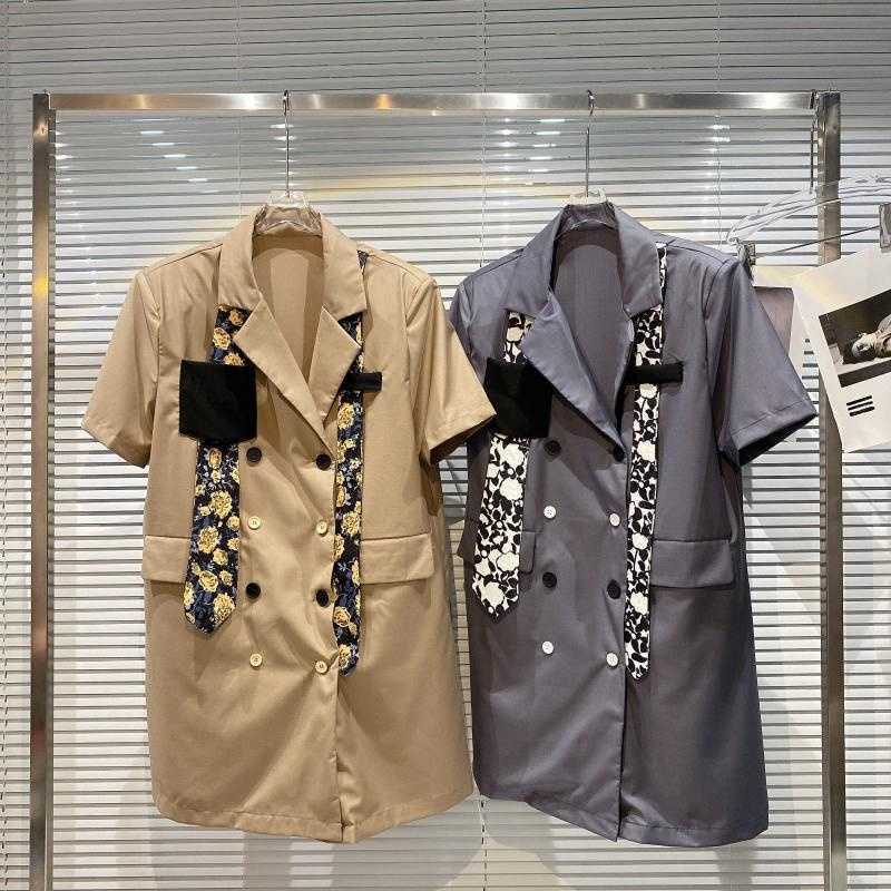 DEAT Women Floral Tie Short Dress Turn-down Collar Short Sleeve Arrivals Lady Temperament Fashion Spring Summer 11D1045 210709