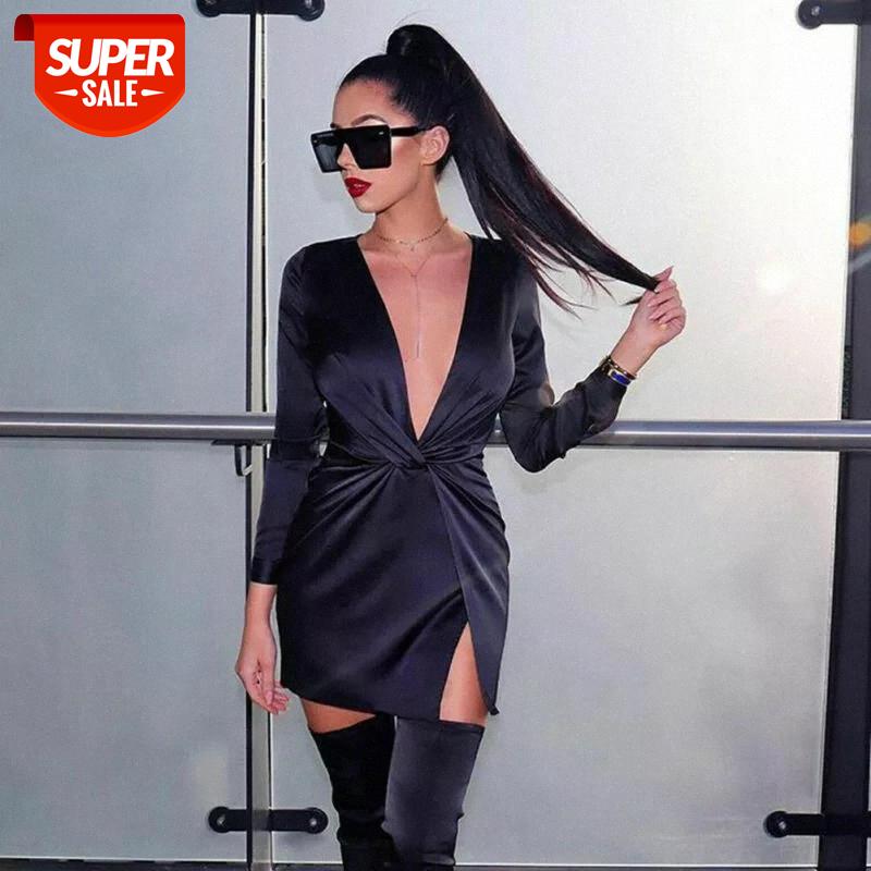 Sexy Women Autumn Long Sleeve Deep V Neck Satin Mini Dress Ladies Short Knot Wrap Split Party Club Dresses #As4y, Black;gray
Sexy Women Autumn Long Sleeve Deep V Neck Satin Mini Dress Ladies Short Knot Wrap Split Party Club Dresses #As4y, Black;gray