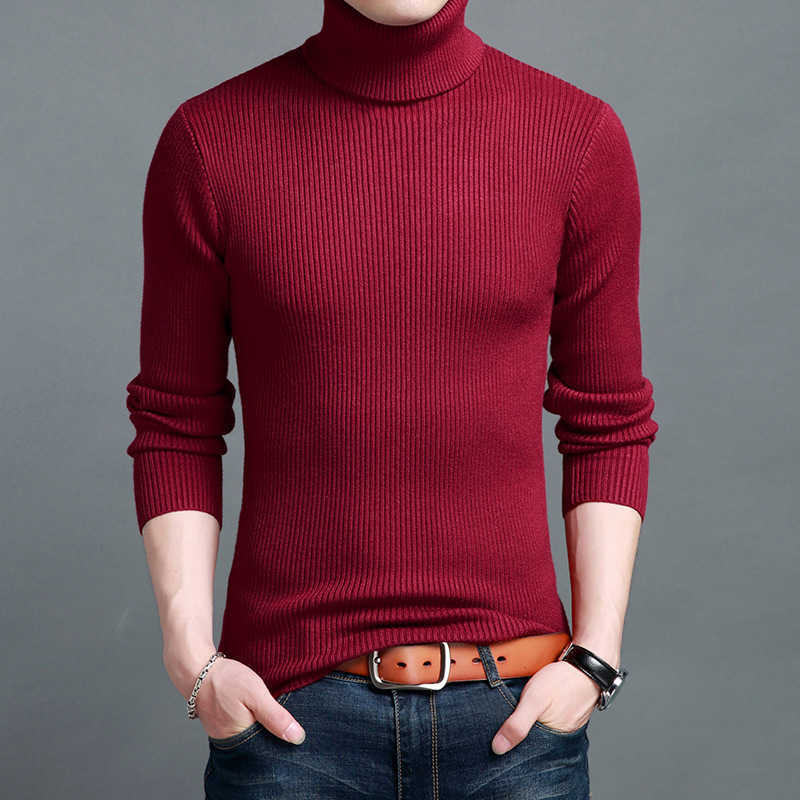 Autumn Man Turtleneck Korean Style Slim Fit Sweaters Knit Male Winter Wool Thicken Casual Black Mens Clothing Ropa De Hombre 210604