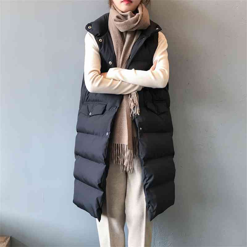 Women Winter Vest Coat Stand Collar Long Warm Tops Chaleco Mujer Gilet Casaco Feminino 210909wtt