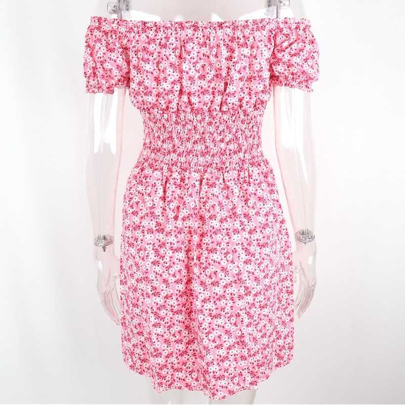 Floral Print Fashion Ruched Sexy Backless Mini Sundress Puff Sleeve Summer Holiday Dresse Clothes 210623