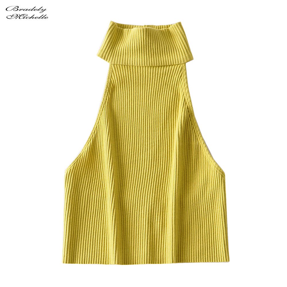 Summer Women Sexy Knitted Cotton off shoulder sleeveless CropTops bodycon Ribbed Halter Tanks 210308