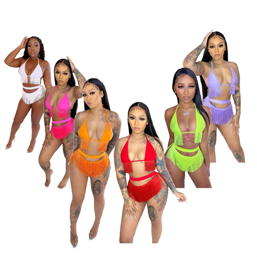 Women sexy swimwear summer clothes bikini two piece sets tassel Swimsuits solid color bathing suits sleeveless halter bra+bottom 5368, Mix color
Women sexy swimwear summer clothes bikini two piece sets tassel Swimsuits solid color bathing suits sleeveless halter bra+bottom 5368, Mix color