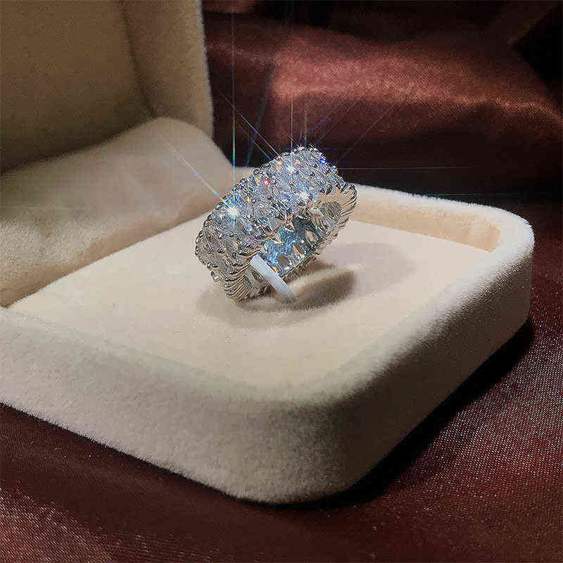 Elegant Female 925 Sterling Silver Big Water Drop Zircon Stone Ring Finger Rings For Women Promise Love Valentine's Day Gifts X220214