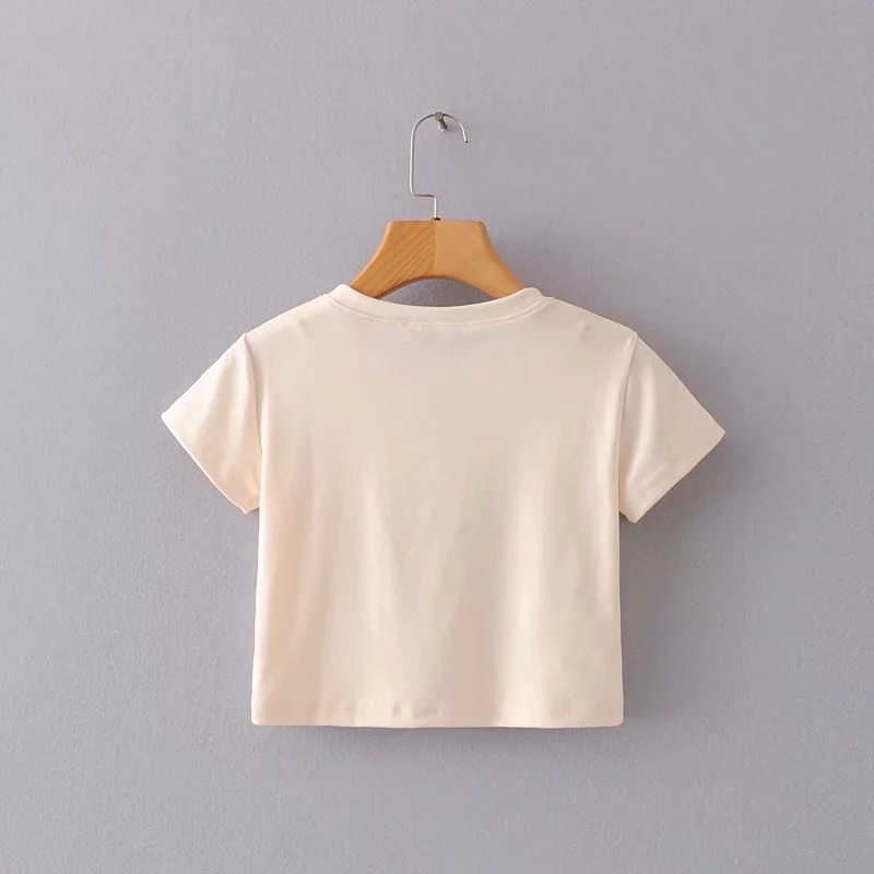 Women Horse Riding Print Crop Tee Cotton Short Sleeve Crop T-shirt 210306