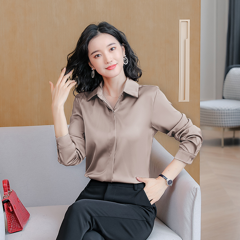 Heavyweight Silk Shirt Women Long Sleeve Shirts for Women Satin Blouse Shirt Office Lady Silk Satin White Shirts Top Plus Size 210225