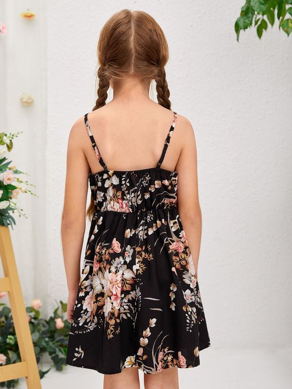 Girls High Waist Floral Print Cami Dress SHE
