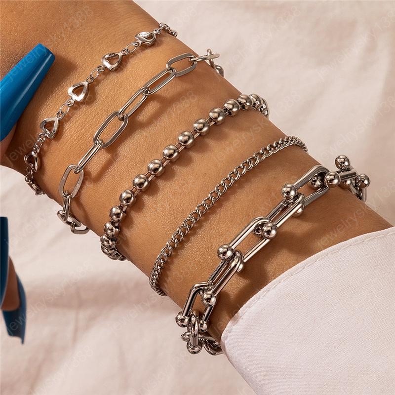 2021 New 5pcs/set Vintage Silver Women Bracelets Thick Link Chain Bangles Fashion Jewelry Friend Gift, Black
2021 New 5pcs/set Vintage Silver Women Bracelets Thick Link Chain Bangles Fashion Jewelry Friend Gift, Black